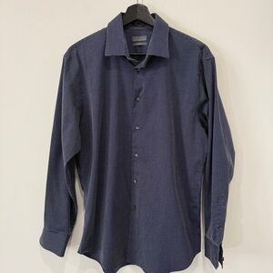 Calibrate Trim Fit Navy and White Checkered Men's Dress Shirt 16